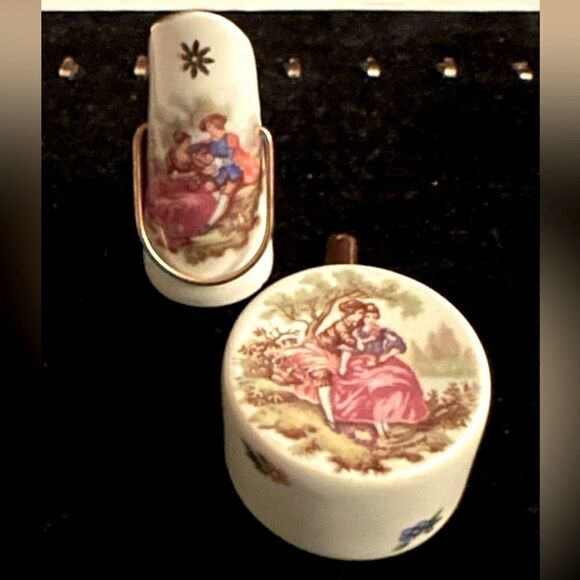 Vintage set of Limoges miniature milk bucket and pot. 22K gold details - Picture 1 of 3